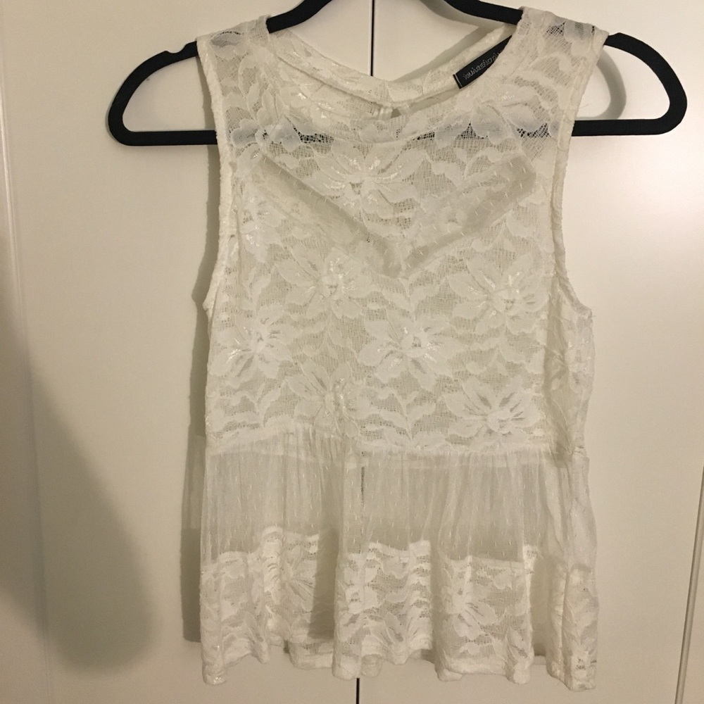 White sheer lace crop top